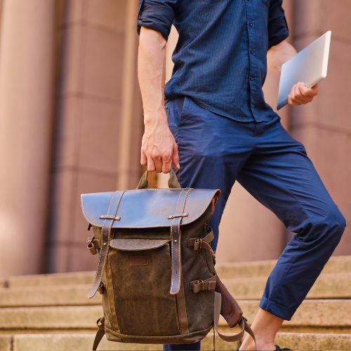 Satchel And Fable Genuine Leather Travel Laptop Backpack - 17 Inch Vintage Rucksack, Brown