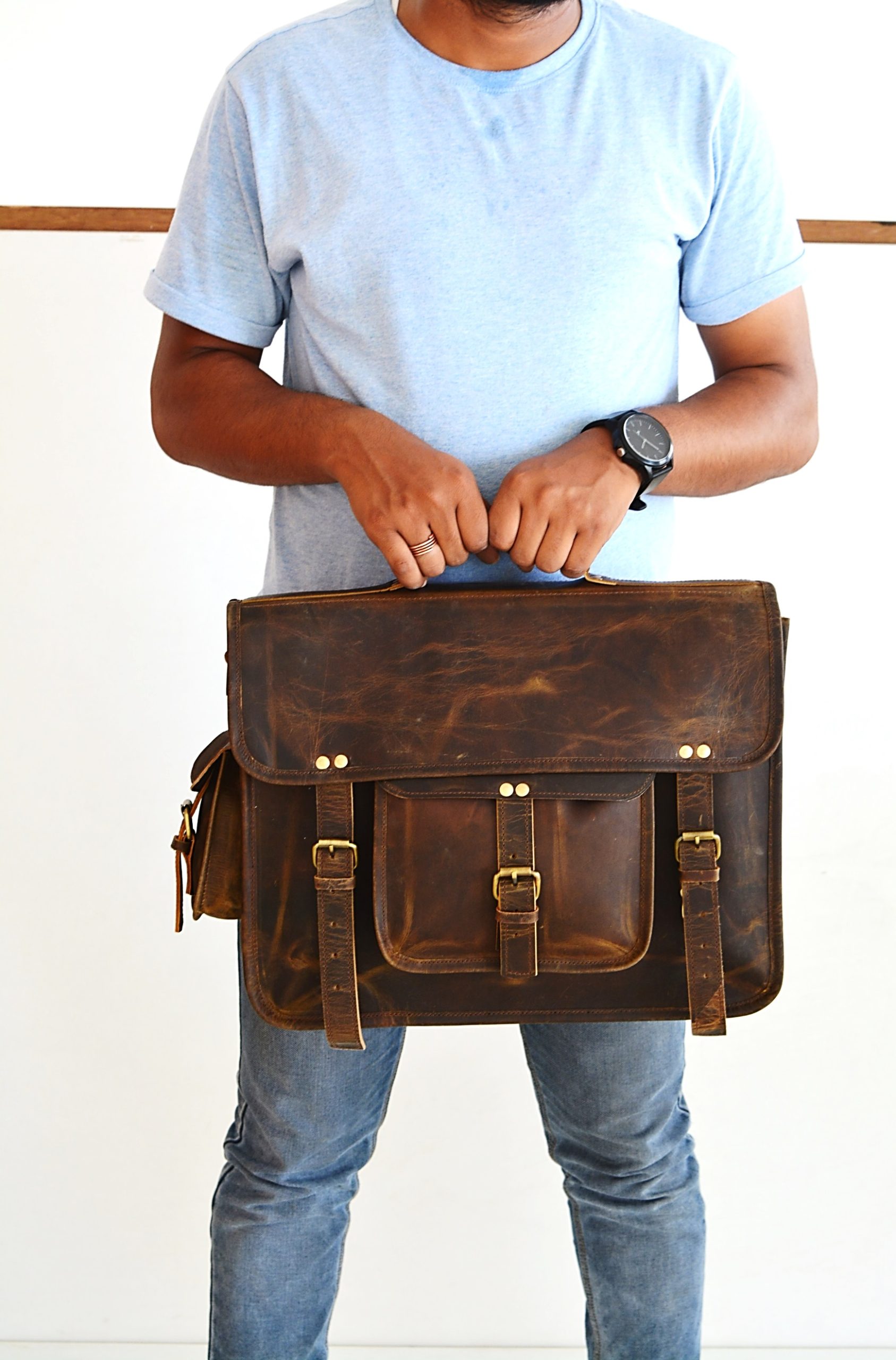 Satchel And Fable 16 inch Leather Messenger bag for men Handmade Vintage Laptop Computer Shoulder Brown Office Briefcase (Dark Brown, 16" L x 12" H x 4" W) - Image 6