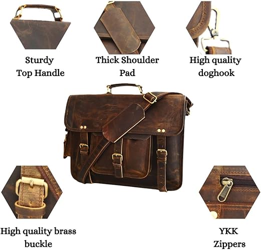 Satchel And Fable 16 inch Leather Messenger bag for men Handmade Vintage Laptop Computer Shoulder Brown Office Briefcase (Dark Brown, 16" L x 12" H x 4" W) - Image 7