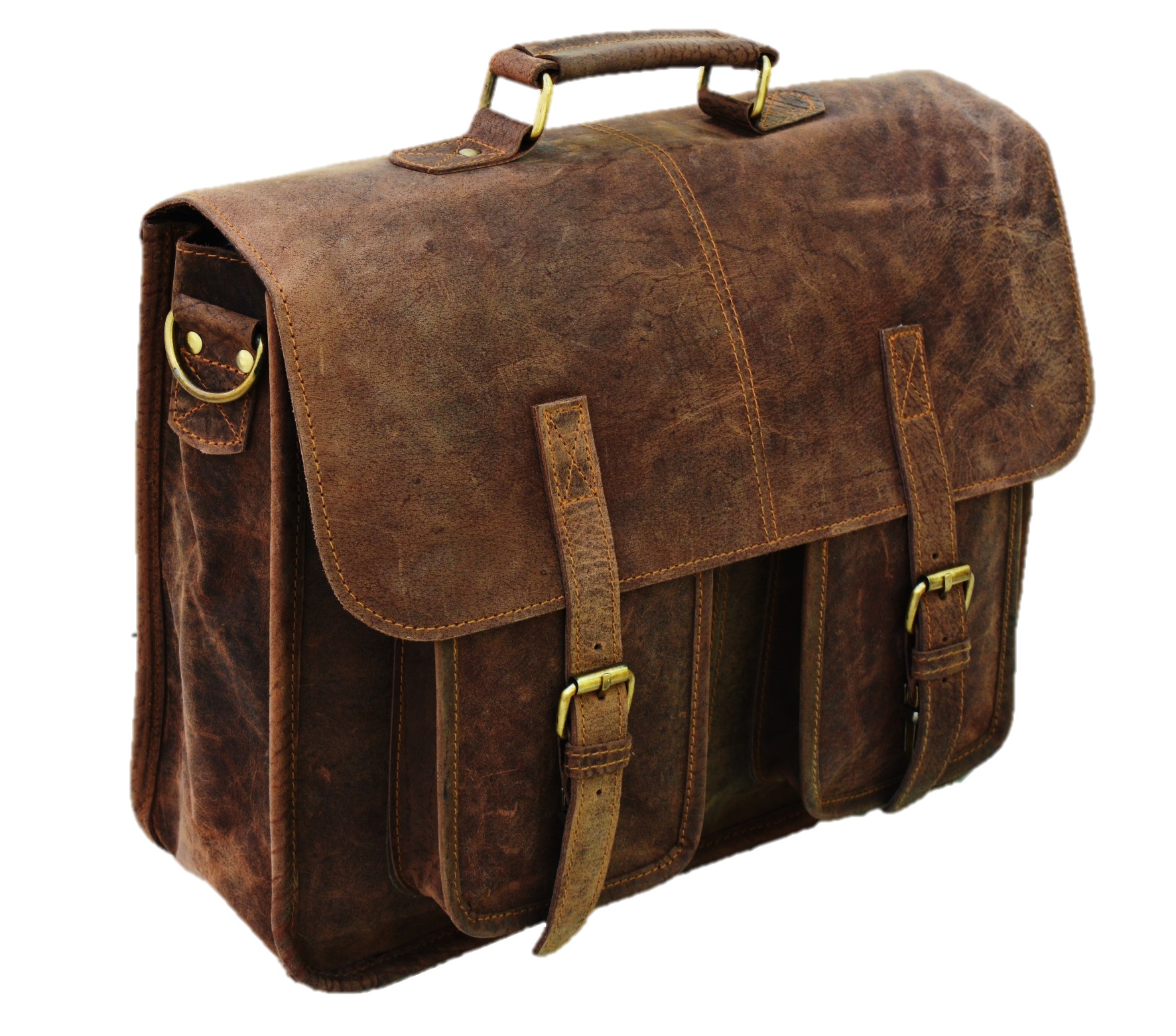 Satchel And Fable Mens Messenger 16 Inch Vintage Genuine Leather Briefcase Large Computer Laptop Satchel Shoulder Bag, Brown - Image 4