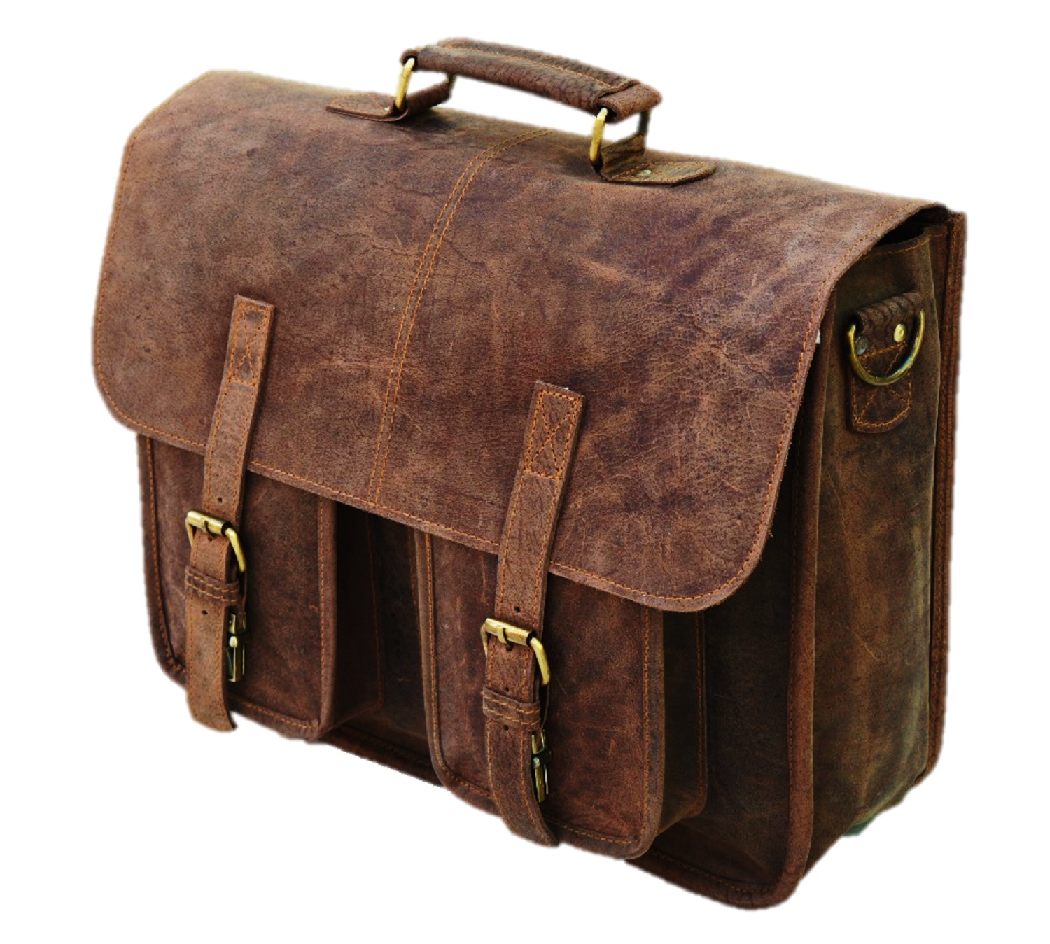 Satchel And Fable Mens Messenger 16 Inch Vintage Genuine Leather Briefcase Large Computer Laptop Satchel Shoulder Bag, Brown