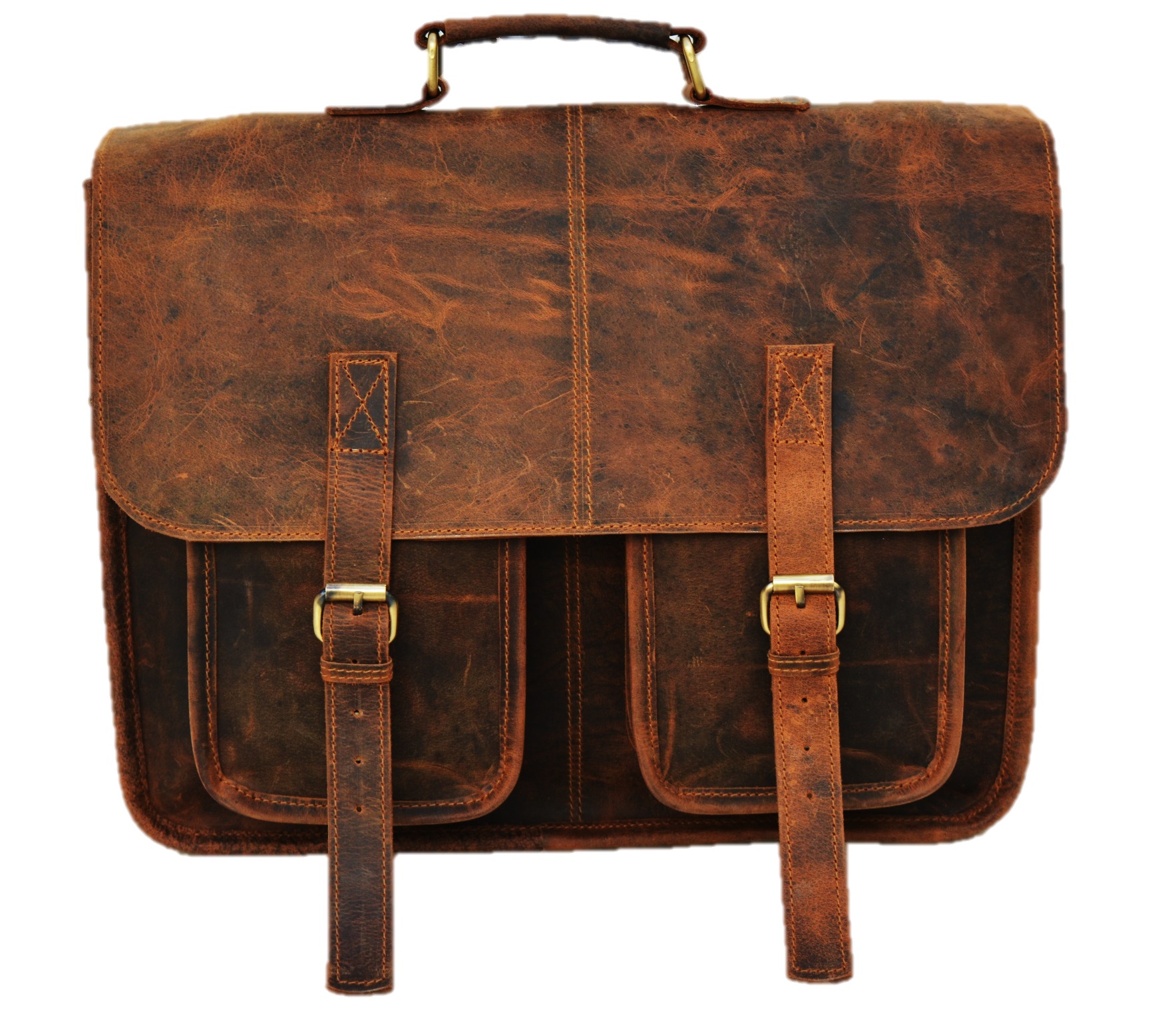 Satchel And Fable Mens Messenger 16 Inch Vintage Genuine Leather Briefcase Large Computer Laptop Satchel Shoulder Bag, Brown - Image 9