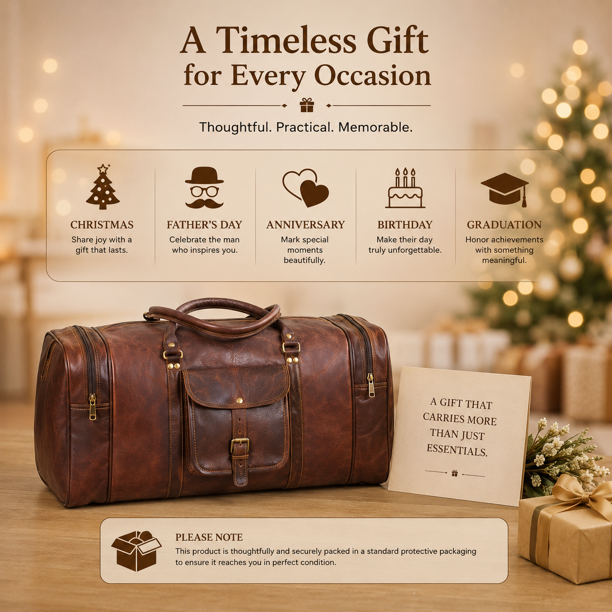 Leather Travel Duffel Bag Gift Idea for Christmas Fathers Day & Special Events