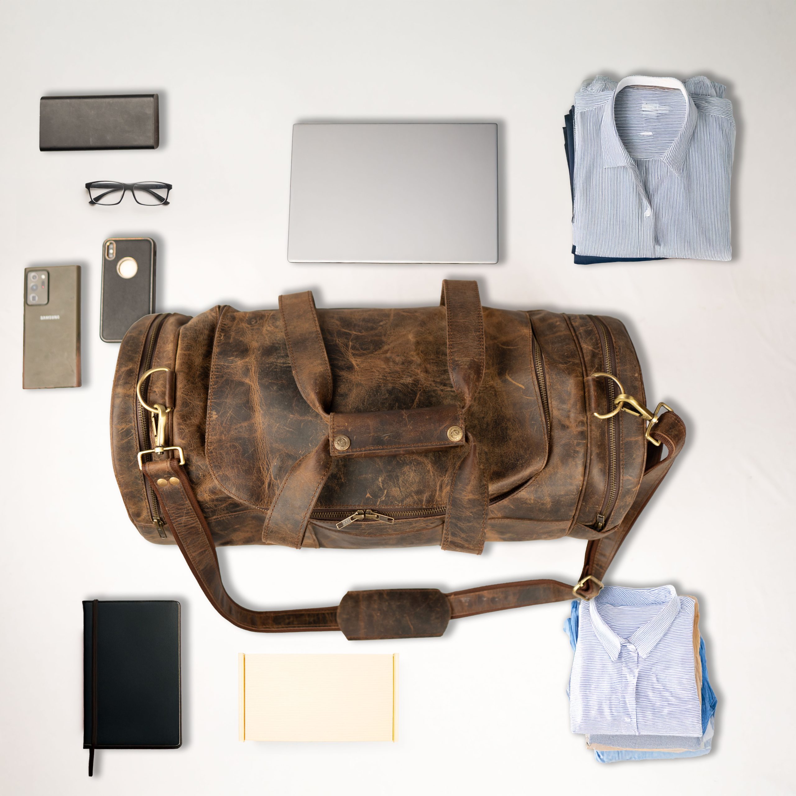 Satchel and fable 26 inch Handmade Vintage Brown Leather Duffel Travel Gym Sports Weekend Bag for Men - Image 2